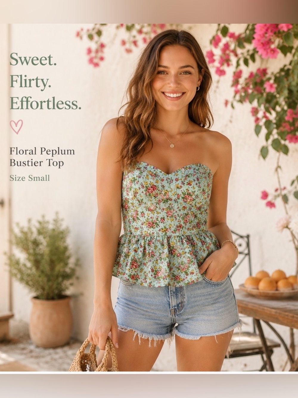 GB Strapless Floral Peplum Top Small
